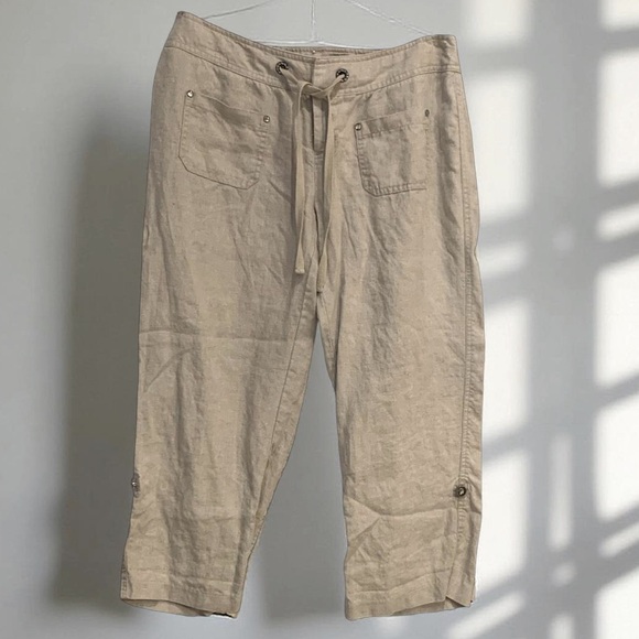 INC International Concepts Women's Khaki Linen Cargo Pants 8 - Picture 1 of 6